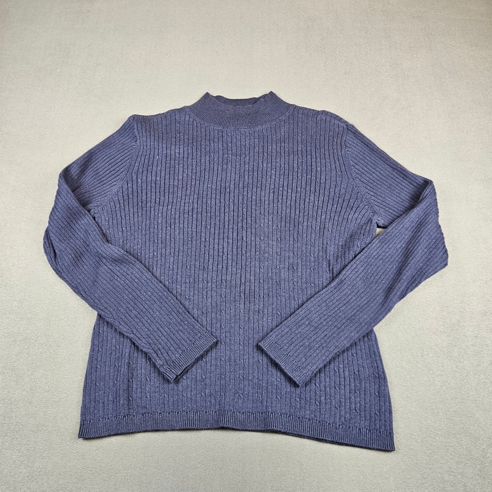 Classic Elements Navy Blue Ribbed Mock Neck Cable Knit Sweater Womens Medium